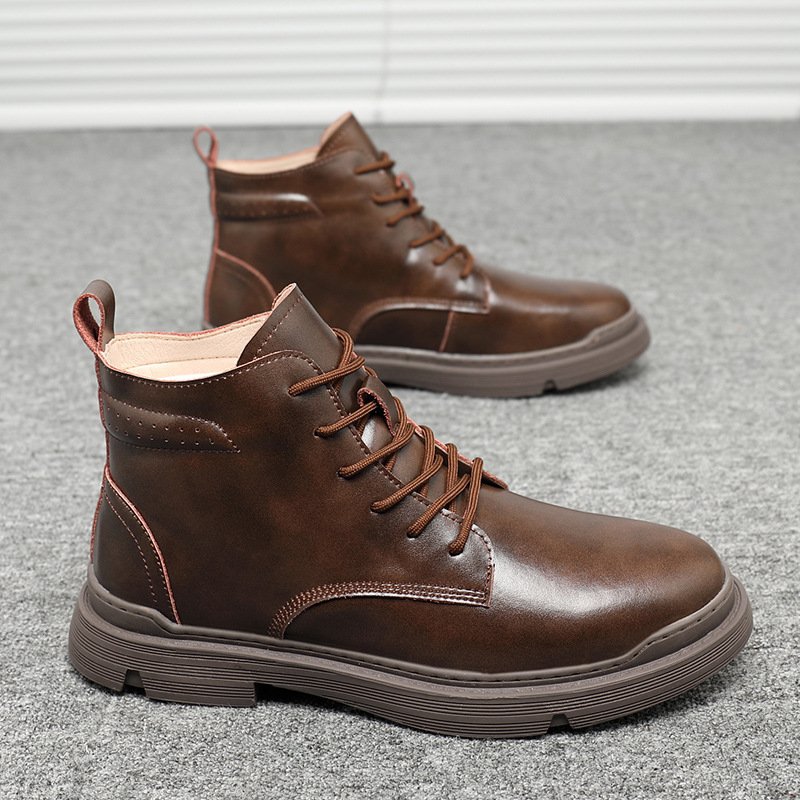 Men's autumn and winter 2021 new high-top cotton shoes men's leather Martin boots men's casual mid-high-top short boots men's shoes